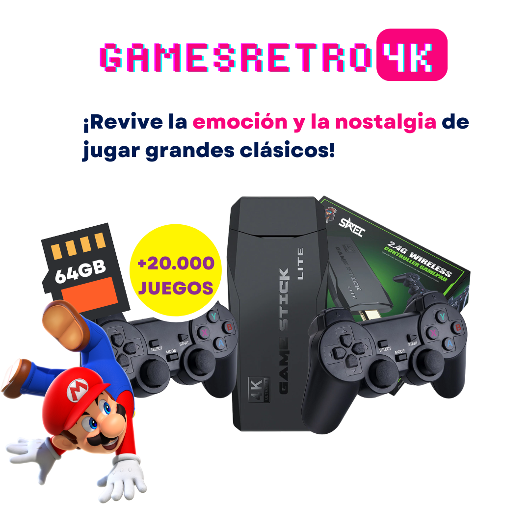 Games Retro 4K PRO Original 20.000 juegos + 2 Controles inalambricos