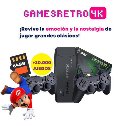 Games Retro 4K PRO Original 20.000 juegos + 2 Controles inalambricos